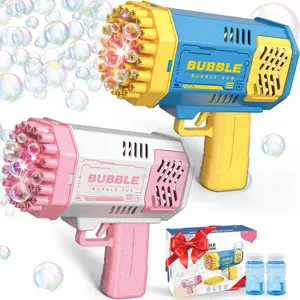 Bubble Gun 2 Pack with 2 Bottles Bubble Solution, 40-Hole Light Up Dip Bubble Machine for Kids, Bubble Toy for 3 4 5 6 7 8 Years Old Boys Outdoor Indoor Kid Birthday Wedding Party(Blue&Pink)