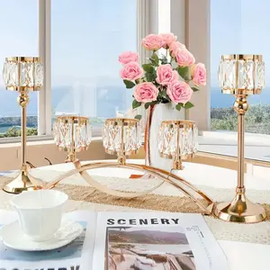 3-Piece Set, 3-Arm Crystal Bowl Tealight Candelabra, Votive Candle Holder, Wedding Centerpiece for Tables, Crystal Candlesticks, Home Decor, Home Accessories, Living Room, Home Decoration