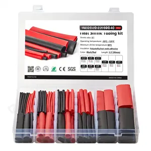 140 count Heat Shrink Tubing Kit, 3:1 Red & Black Sleeving Heat Shrink Wrap Tubing with Length 3.5" (inch), Marine Grade Electrical  Polyolefin Heat-Shrink Tube