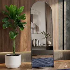 Arched Full Length Mirror 59"x16" Full Body Mirror Rectangle Free Standing Wall Mounted Leaning Hanging Floor Mirrors, Black