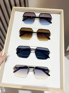 Men's Geometric Frame Sunglasses, Trendy Casual Rimless Sunglasses for Everyday Use, Fashion Accessories for Outdoor Activities, Trendy Beach Eyewear, Trendy Shades
