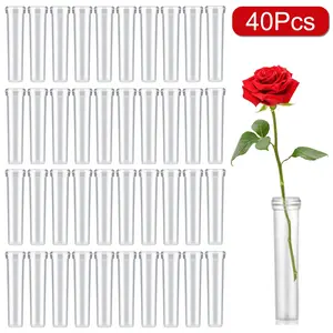 40Pcs Flower Water Tubes 2.8 Inch Reusable Clear Plastic Vials for Flower Arrangements Floral Tubes with Cover Fresh Florist Supplies