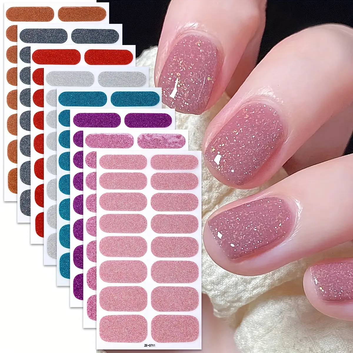 8 Piece Set Glitter Self-Adhesive Gel Nail Stickers, Full Wrap Nail Art Kit for Women, DIY Home Manicure Supplies, Nail Art Sheet, Decorative Nails, Nail Art Decoration, Nail Design, Nail Art Designs