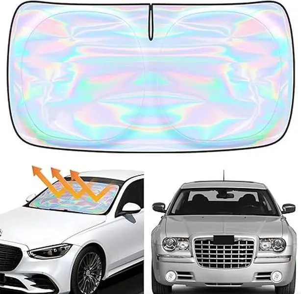 Iridescent Color Car Windshield Sun Shade - Reflective Sunshade Foldable Front Window Sunshade Sun Visor Protector Block UV Rays (Large 57 x 29.5 inches)