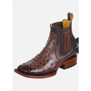Quincy Men's Short Boot Ostrich Print - Chocolate Quincy Men's Short Boot Ostrich Print - Chocolate
