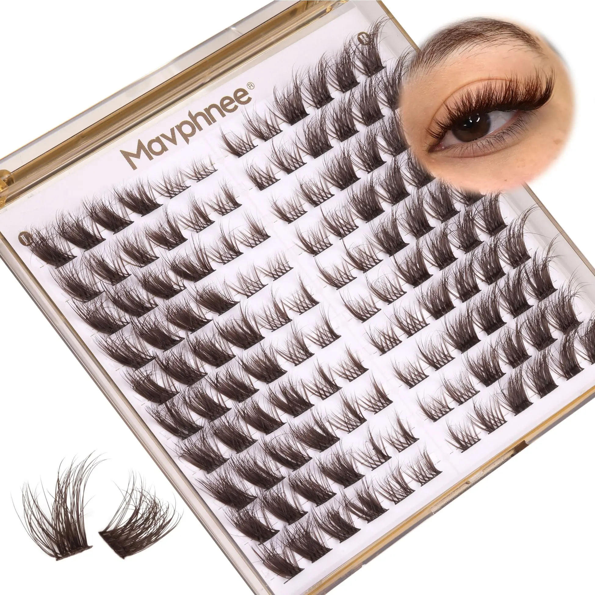 Fox Eye Lash Clusters Brown Eyelash Clusters Fluffy Cluster Lashes Left & Right Cluster Eyelash Extensions L Curl Lash Individuals 120 Pcs DIY Lash Extensions by Mavphnee