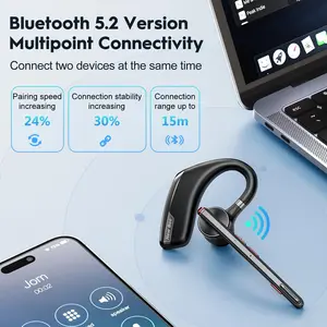 M51New Bee Bluetooth Headset: Dual Mic Noise Cancellation, V5.2 Tech & 80H Playtime! Buy 1, Get 2 - Free Charging Case Included! Perfect for Office, Driving & Truck Drivers! Audio Button
