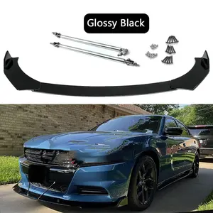 Front Bumper Lip Spoiler / Strut Rods/ Glossy Black For Dodge Charger RT SRT SXT