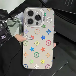 Playful Rainbow Palette Monogram Print Phone Case Complements Any Outfit  Suitable For iPhone 17 16 15 1413 12 11 anti drop phone case