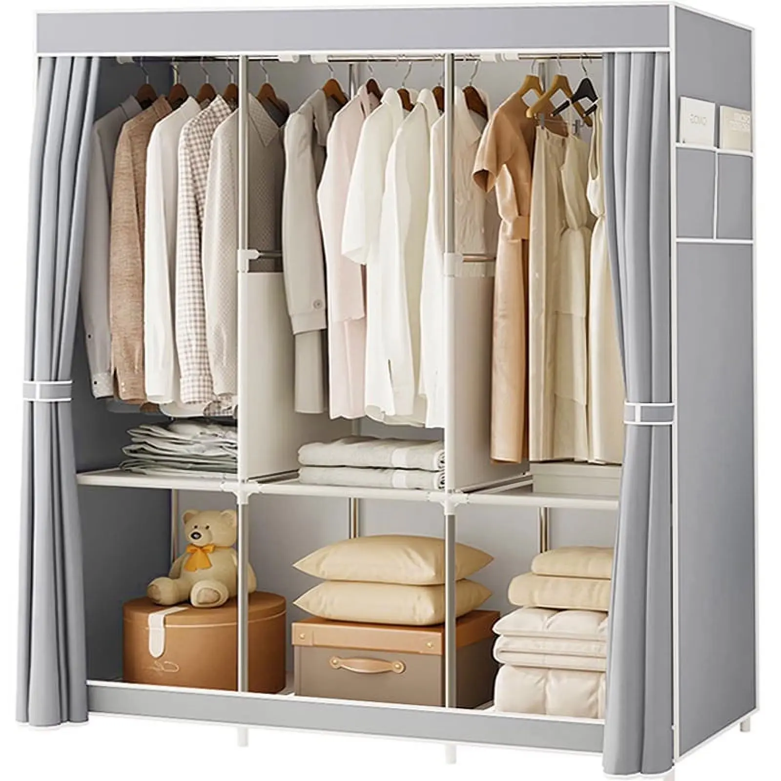 Wardrobe, hanging bar, shelf, clothes bag