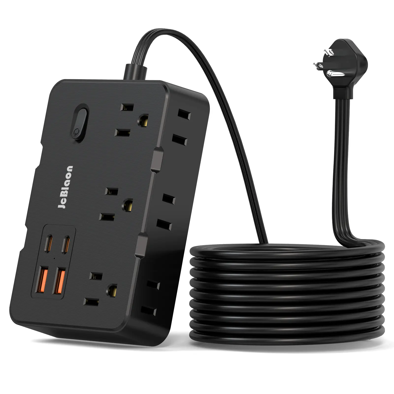 Compact Power Strip Charging Station - 6 Plug Sockets, 4 USB Ports (2 USB-C Output), 5FT Flat Cord, 45° Angled Plug, 0.14in Ultra Thin, Overload Protection, Polycarbonate Portable Charger for Home, Office Desk PC Accessories