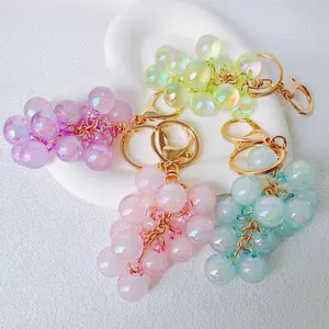 Creative Cute Bubble Jelly Grape Keychain Acrylic Metal Pendant 45g Pastoral Style Car Key Student Backpack Gift DIY Jewelry