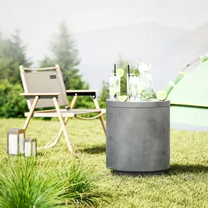 multifunctional concrete cooler side table with storage lid adjustable foot pads for garden backyard party use