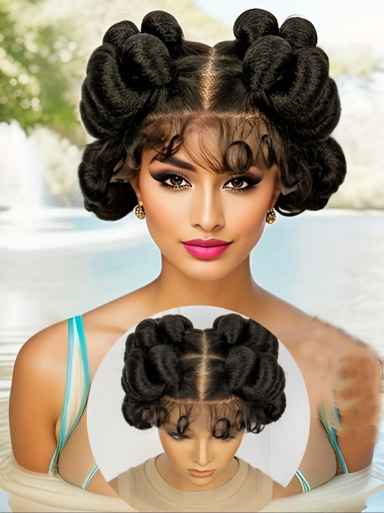 Fashion Bread Style Wig, HD Synthetic Full Lace Large Parting Braided Headband Wig, 200% Density Single Layer Lace Edge, Daily Wear Short Curly Hair, Lace Braided Wigs