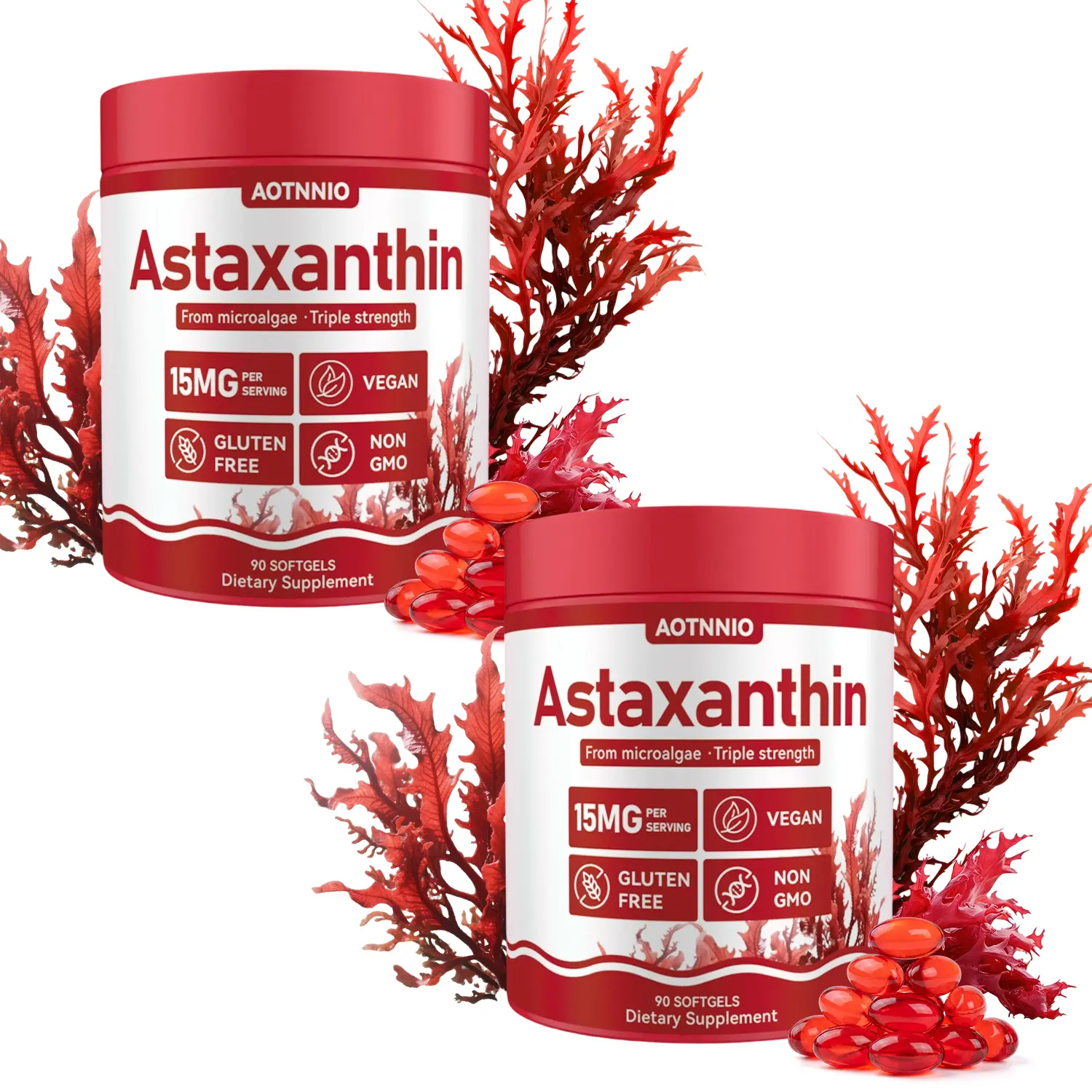 Astaxanthin Capsules|15mg Astaxanthin|Haematococcus Pluvialis|90Capsules|Skin Support|Antioxidant Protection|Eye & Metabolism Support|Natural Tanning|Fresh Microalgae Source|Easy to Swallow|for Men, Women