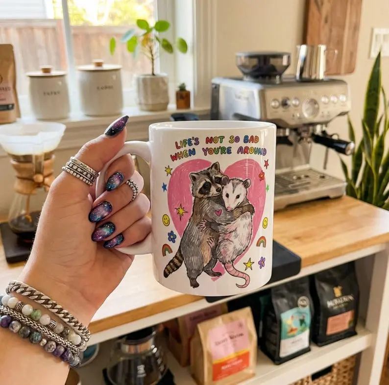 Cute Raccoon Possum Coffee Mug | Funny Coffee Mug Valentine's Day Gift 11 oz - 15oz