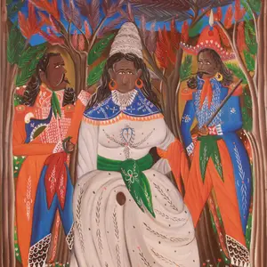 Andre Pierre Haitian Original Oil on Board Painting 35.5x23.25" Traditional Artwork Featuring Colorful Figures Decor Ornaments for Room Decoration