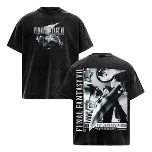 Retro Final Fantasy VII Cloud Strife Sephiroth Graphic Tee, Cotton Unisex Graphic T-Shirt, Oversized Soft Cotton T-Shirt, Vintage Clothing Washed 90s Style, Casual Short Sleeve Crewneck, Heavyweight Gaming Apparel for Anime Fans