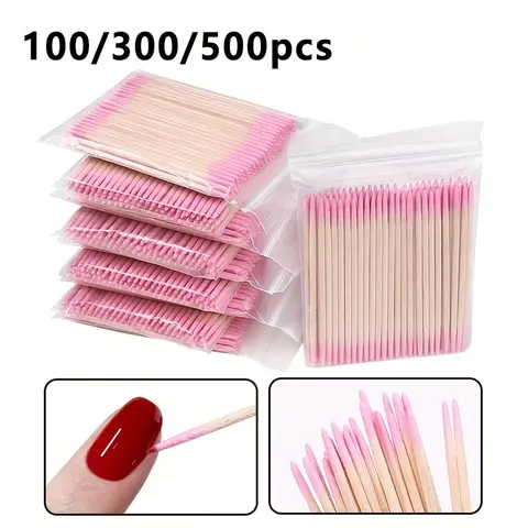 100/300/500pcs Double-Headed Cotton Swabs, Pointed Swabs, Double-Ended Nail Art Sticks, Nail Care Tools, Eye Makeup Remover, Lip Balm Applicator, Disposable Beauty Accessories, Cleaning, Removal, Convenience