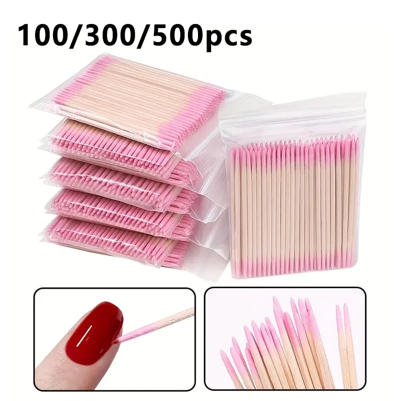 100/300/500pcs Double-Headed Cotton Swabs, Pointed Swabs, Double-Ended Nail Art Sticks, Nail Care Tools, Eye Makeup Remover, Lip Balm Applicator, Disposable Beauty Accessories