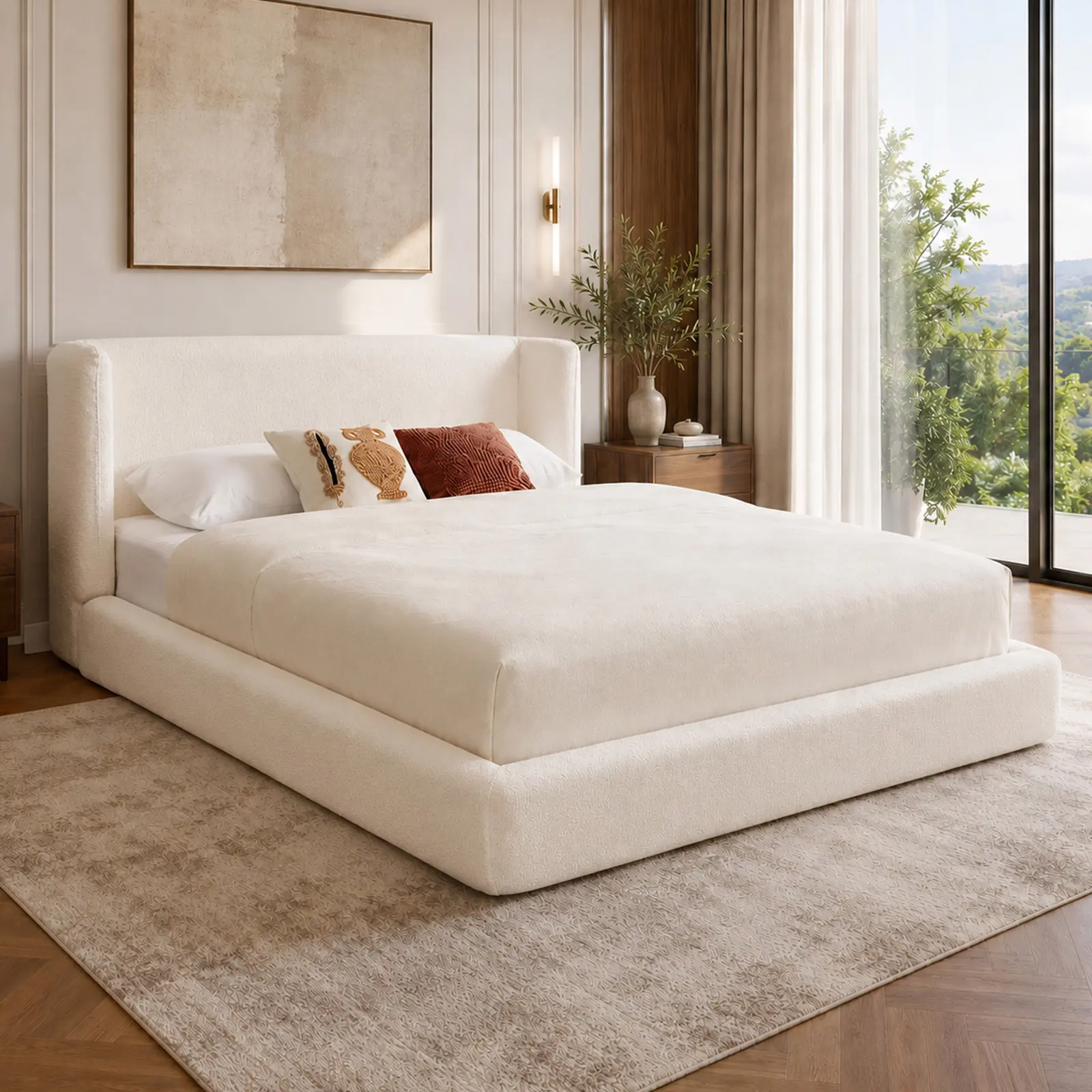 Cloud Bed Frame Queen Size, Soft Upholstered Platform Bed with Foam Wrapped Frame, Modern Minimalist Bedroom Furniture, No Box Spring Needed