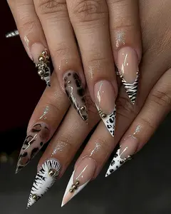 Nail Karma - Safari Wild Animal Print Nails, Handpainted Leopard Zebra Press On Nails, Handmade Nails, Custom Press On Nails, Acrylic Nails, False Nails