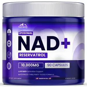 PURE HEALTH MAX PHM NAD Resveratrol Supplement - 10,000MG Extra Strength | NAD+ Liposomal Supplements for Men and Women | NMN & NMNH Alternative | 90 Capsules, 1.5 Months Supply