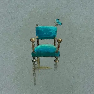Journal Entry #3 Gouache on Toned Paper - Image of Blue Chair with Decorative Elements