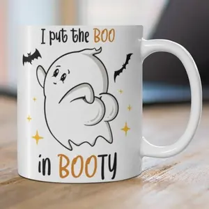 Cute Ghost Booty Mug - 11oz Ceramic Coffee Cup for Spooky Halloween Lovers - Drinkware