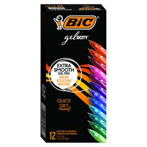 BIC Gel-Ocity Quick Dry Gel Pens, Medium Point Retractable Gel Pen (0.7mm), Assorted Gel Pens, Colors May Vary, 12-Count