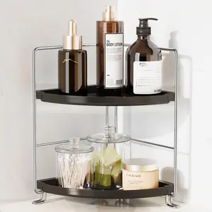 2-Tier Bathroom Organizer Countertop Corner - Makeup Organizer  Perfume Holder Bedroom Storage Shelf or Kitchen  Rack (Chrome + Black)