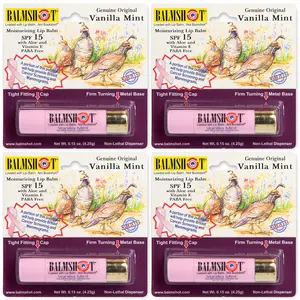 BALMSHOT Vanilla Mint Lip Balm 4-PACK - $5.50 each (SAVE 15%) - All the BALMSHOT at a better price - Made in the USA -SPF 15, All-natural ingredients, Aloe, Moisturizing, Perfect Gift