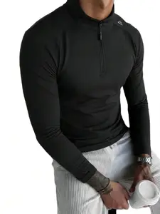 Men's Muscle Fit Quarter Zip Long Sleeve Workout Shirt | Breathable Athletic Performance Top for Gym, Running & Training | Sleek Mock Neck Compression Pullover | Athletic Fitted Breathable | Athletic Compression Shirts