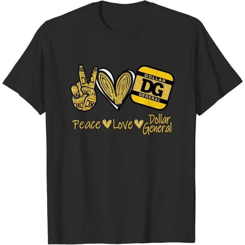 Dollar General Peace Love T-Shirt for Menswear Black Tee with Peace Love Design and Dollar General Logo Top Tshirt