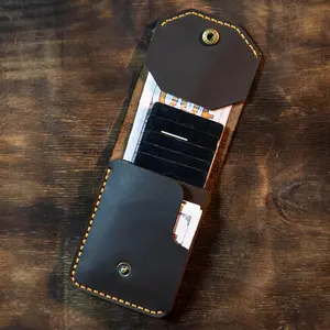 Handmade Leather Wallet With Flap Button Closure Hand Stitched Leather Card Holder Burnished Edges Pull Up Leather 8 to 9 Bill & 6 to 8 Cards Best Gift For Him Anniversary Gift For Husband Halloween Gift