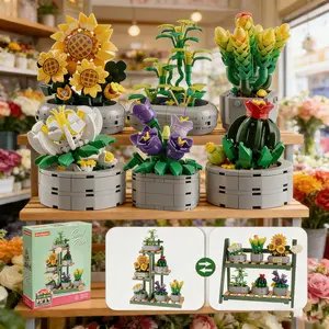 6-In-1 Planter Blocks, 873pcs Succulent Greenery with Display Stand, Fun DIY Brick Set, Home Garden Desk Decor Toy, Gift Set for Holidays