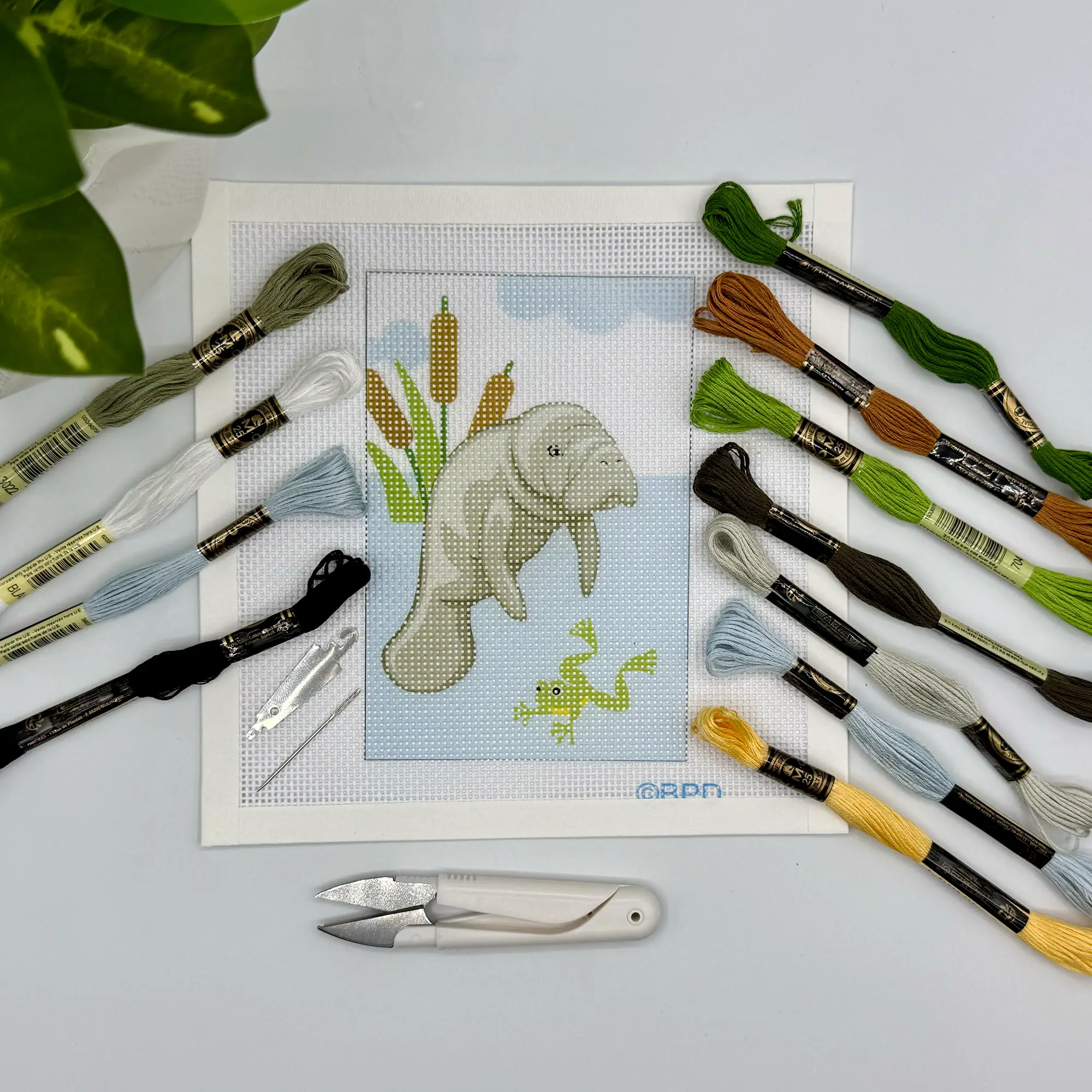 Manatee (with frog) Needlepoint Design