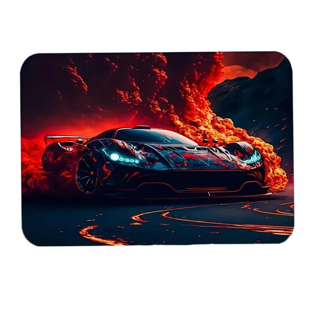 Mouse pad with racing car pattern, non-slip rubber e-sports gaming mat, high-definition printed desk pad, small-sized mouse pad, desktop decorative mouse pad with stylish artistic aesthetic design, computer peripheral accessory mouse pad, Size 20X24cm