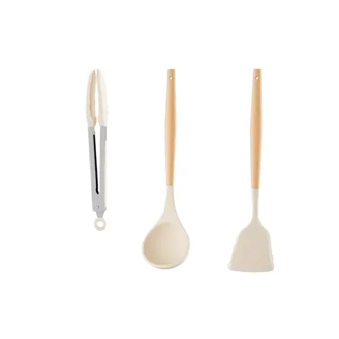 Aesthetic Kitchen Must-Haves | 3 Pcs Black Silicone & Wood Utensil Set for Non-stick Pans