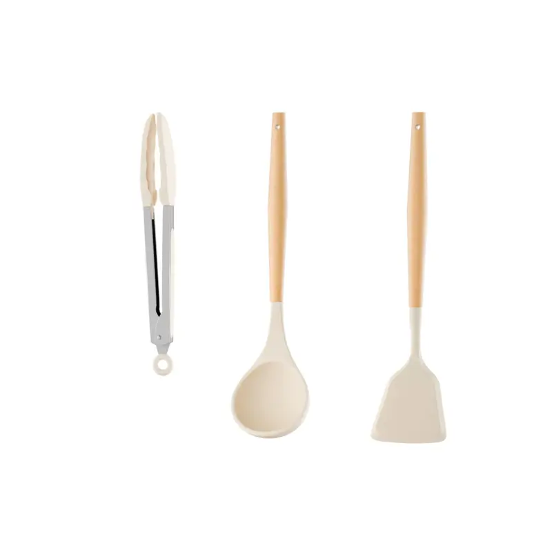 Aesthetic Kitchen Must-Haves | 3 Pcs Black Silicone & Wood Utensil Set for Non-stick Pans