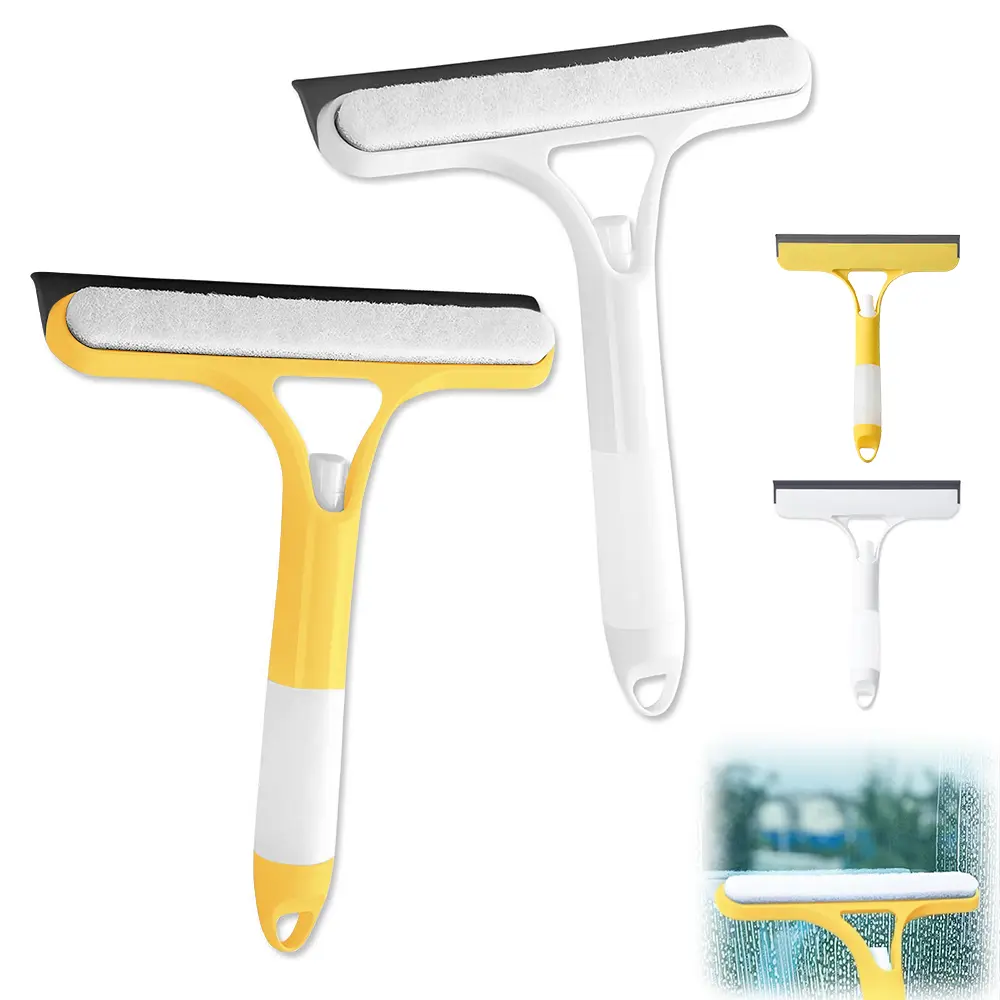 Summervibes 2 Pack 3 in 1 Window Cleaning Scraper,3in1 Spray Squeegee,Window Squeegee with Spray,Windows Squeegee Cleaner Tool with SprayBottle,All-Purpose Shower Glass,Mirrors,Car,Home Window Cleaner Tool(White+yellow) wiper
