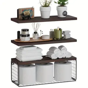4 Piece Durable Bathroom Accessories Wall Mounted Organizer Shelf with Storage Basket Over Toilet Easy Installation