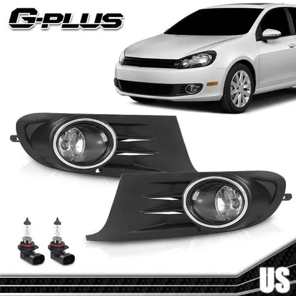 G-PLUS Chrome Bezel Black Fog Light Kit - 1 Pair, Durable Car Accessory, Requires Install, for 2010-2014 MK6 Golf/TDI Jetta Sportwagen, Factory Direct