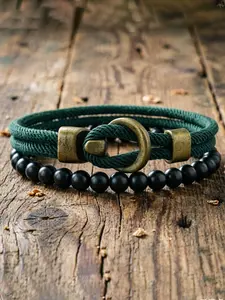 Men's Jewelry Set, Vintage Beaded Bracelet & Hand Rope, Adjustable Beaded Design, 2-Piece Men's Accessory Collection, Stylish Fashion Accessories