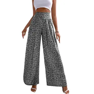 Women's All Over Print Shirred Wide Leg Pants, Boho Fashion Trousers, Boho Casual Comfy Trousers for Daily Holiday Vacation Wear, Women Bottoms for Summer, Bohemian