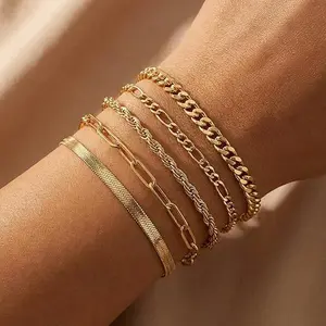 Veliora Gift B Stackable Bracelet Set for Women, Shell Tennis Cuff Bracelet Gold Silver Layered Chain Bracelets, Mixed Link Bracelets Stack, Trendy Minimalist Wrist Jewelry for Everyday, Party, Gift