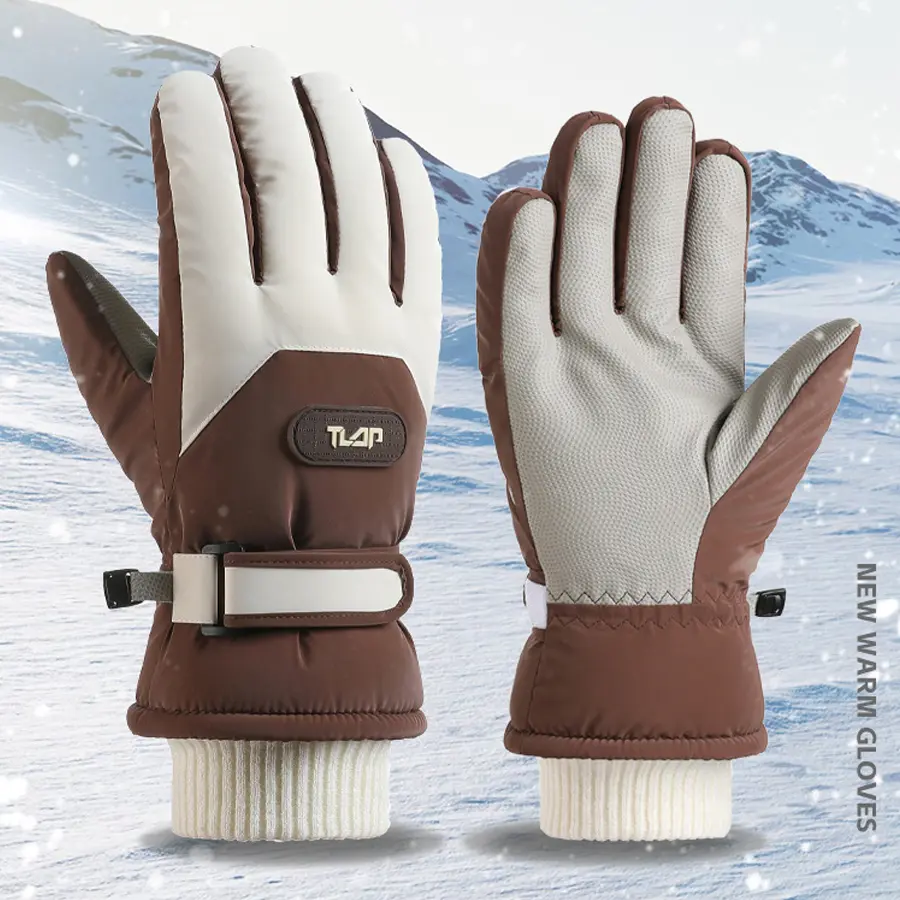 Sporty Sports Gloves, Color Block Waterproof Windproof Thermal Ski Gloves with Thick Fleece Lining