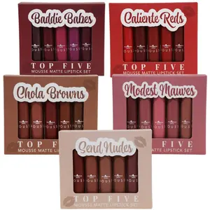 Italia Deluxe Top Five Mousse Matte Lipstick Set - Hydrating Transparent Long Lasting Lipsticks for Lip Makeup - Caliente Reds, Chola Browns, Modest Mauves, Send Nudes - Cosmetic