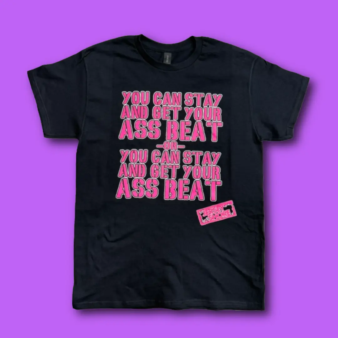 Jersey Shore You Can Stay and Get Beat Pink Tee - Black Unisex 100% Cotton or Blend with Distressed Lettering & Shore Store Stamp