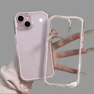 Minimalist Solid-Color Border Transparent TPU Protective Smartphone Case - Military-Grade Shockproof Soft Silicone Casing for iPhone 11/12/13/14/15/16/17 & Pro/Pro Max, Cellphone Tech Accessories